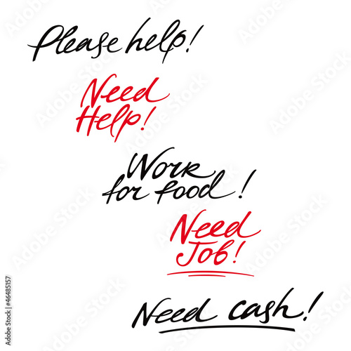 Help messages asking about job, money and food