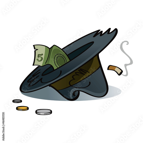 Old hat of beggar with cash money