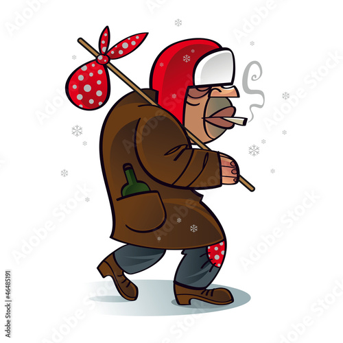 Homeless beggar hobo looks like Christmas hero Santa Claus
