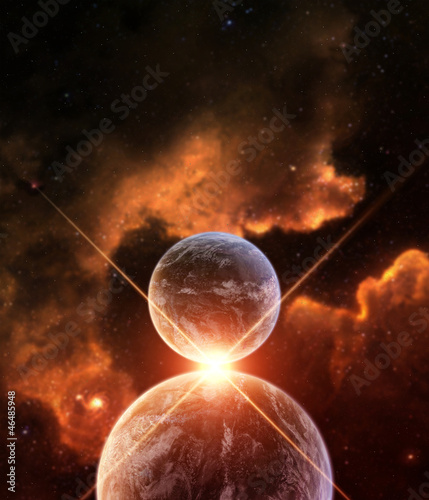 Wallpaper Mural Planet Alignment with rising Sun and nebula on background Torontodigital.ca