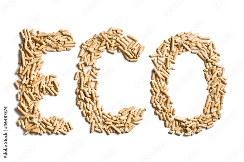 word eco made of wood pellets