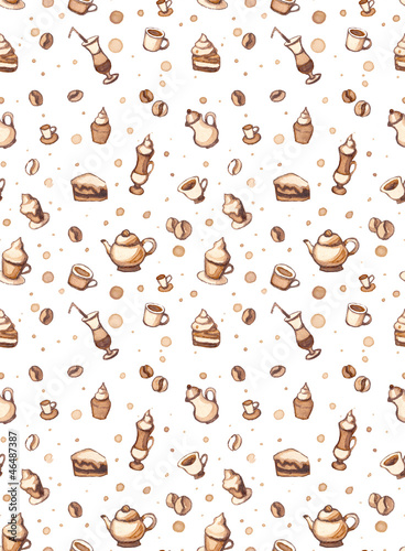 Seamless pattern with coffee  cakes  cups 