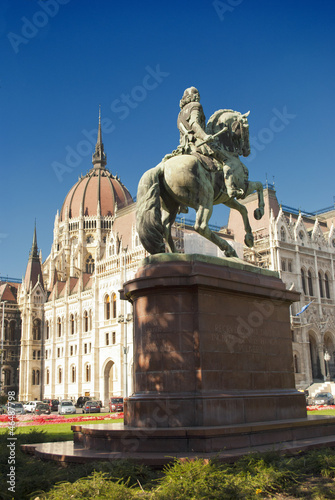 Statue in front of the Parliament in Budapest (Hungary)