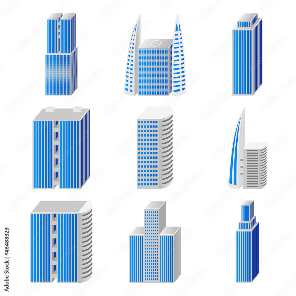 blue real estate set of icons