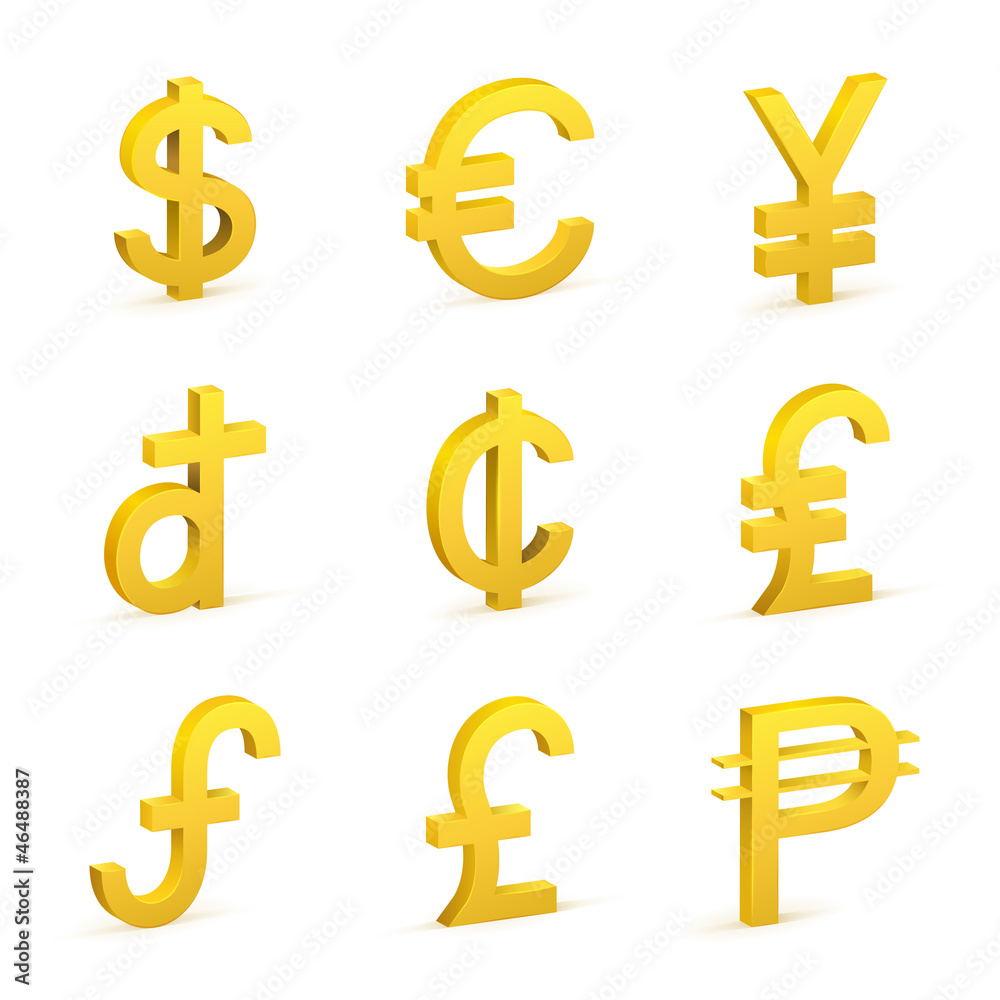 Finance icon currency gold button set Finance icon currency gold button set