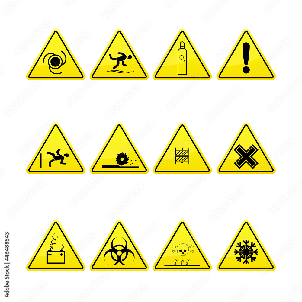 Yellow warning and danger signs collection Yellow warning and danger signs collection
