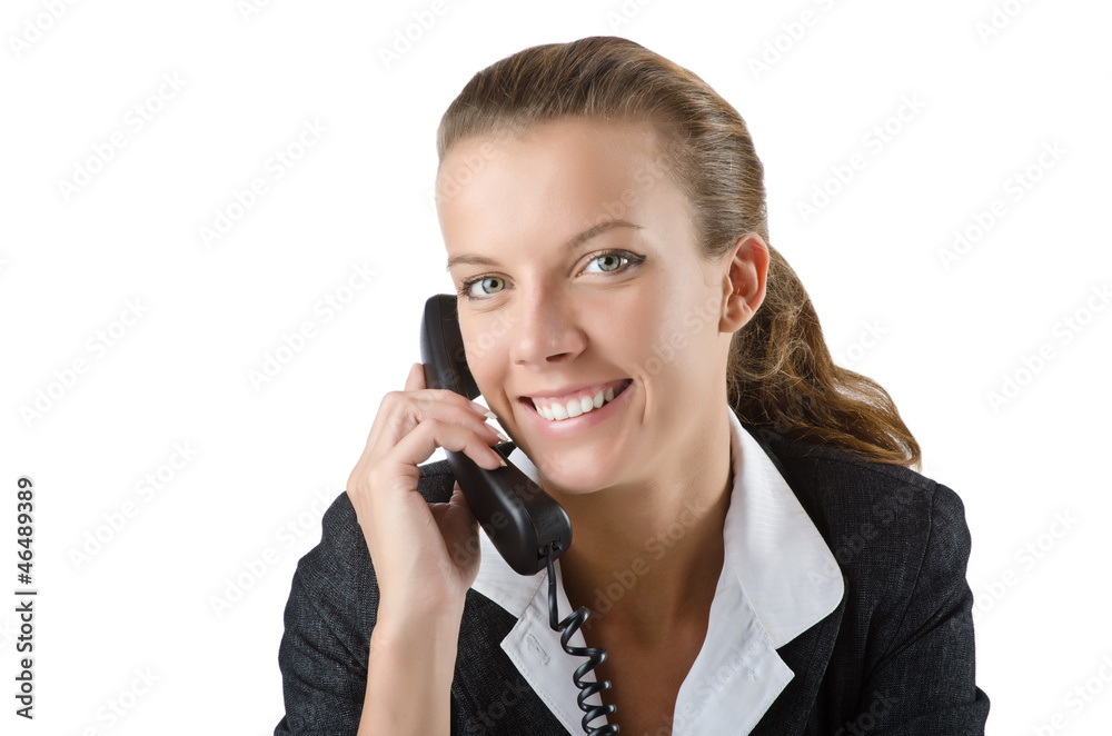 Attractive helpdesk operator on white Attractive helpdesk operator on white