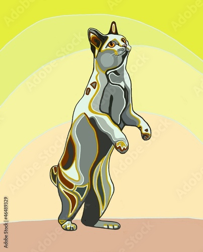 Obraz na plátně chat bobtail japonais, peinture stylisée