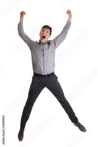 Businessman jumping in the air photo