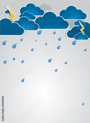 Bad weather background. Sky with clouds and lightnings