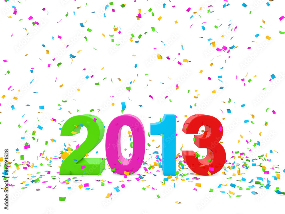2013 with confettis falling 3d render 2013 with confettis falling 3d render