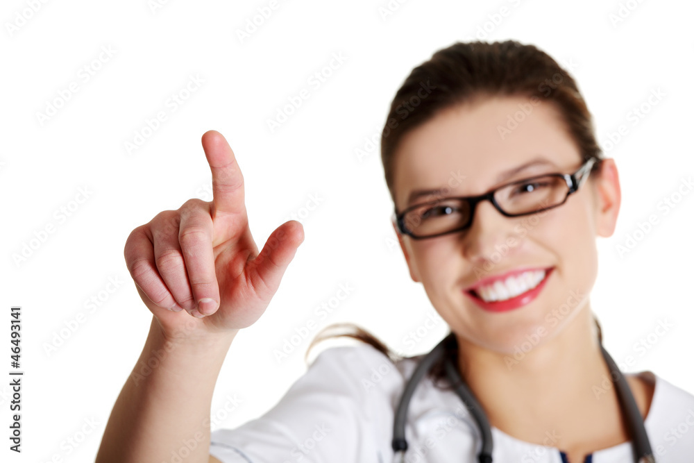 Doctor pointing something on abstract screen