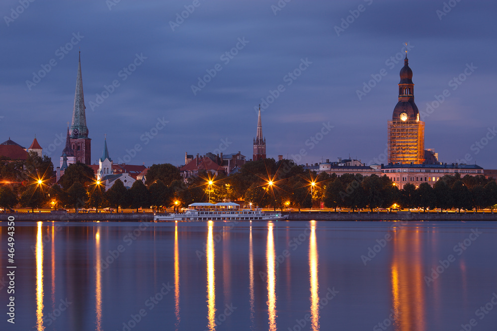 Night Riga cityscape