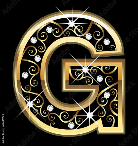 G gold letter with swirly ornaments