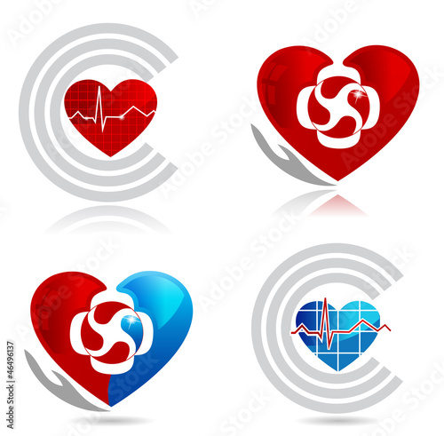 Cardiology, medical and healthy heart symbols
