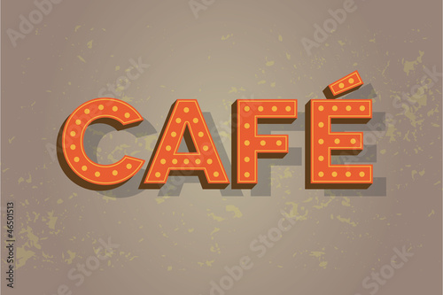 Cafe neon sign on old wall - coffee sign