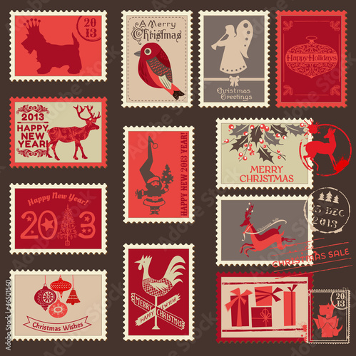 Christmas Postage Stamps - for design, scrapbook - in vector