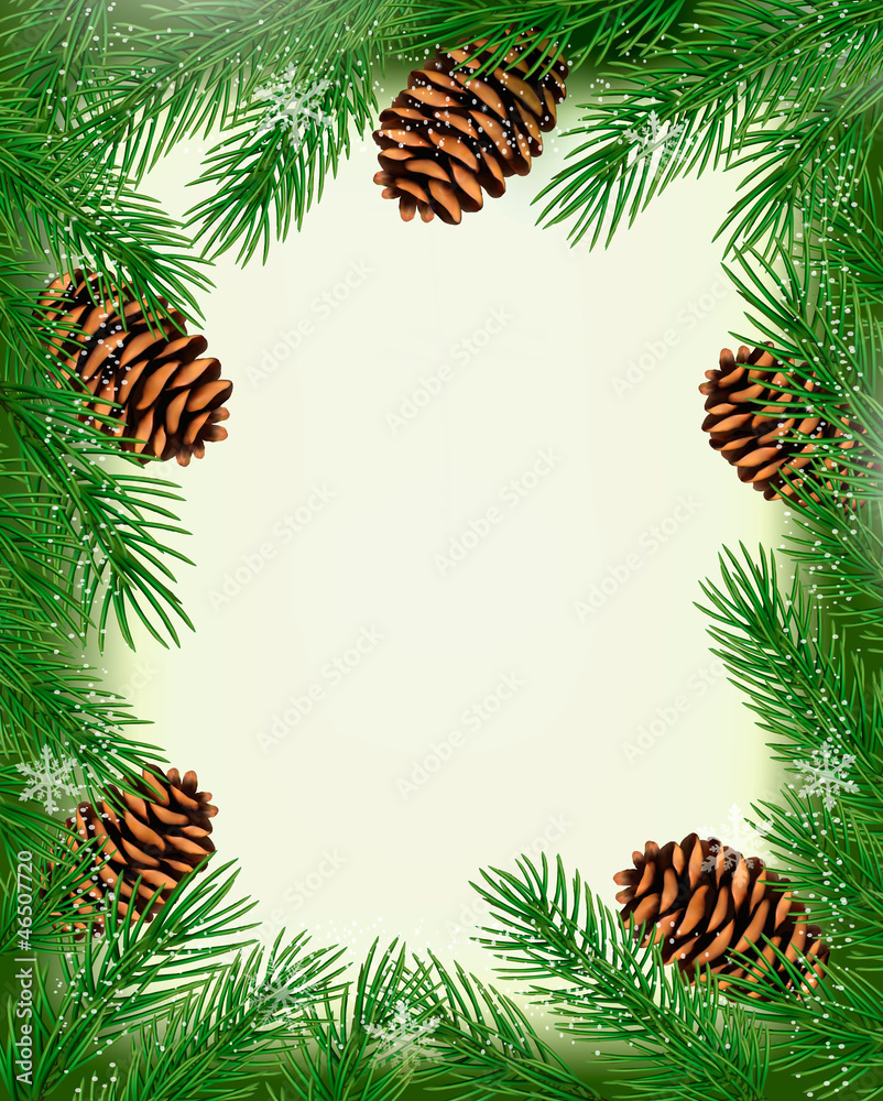 Frame made of christmas tree branches with pine Frame made of christmas tree branches with pine