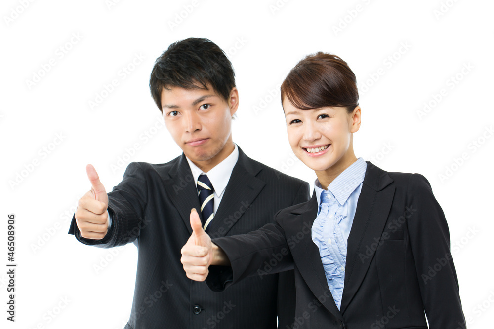 Young asian smiling business woman and businessman Young asian smiling business woman and businessman