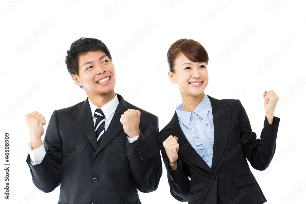 Young asian smiling business woman and businessman Young asian smiling business woman and businessman