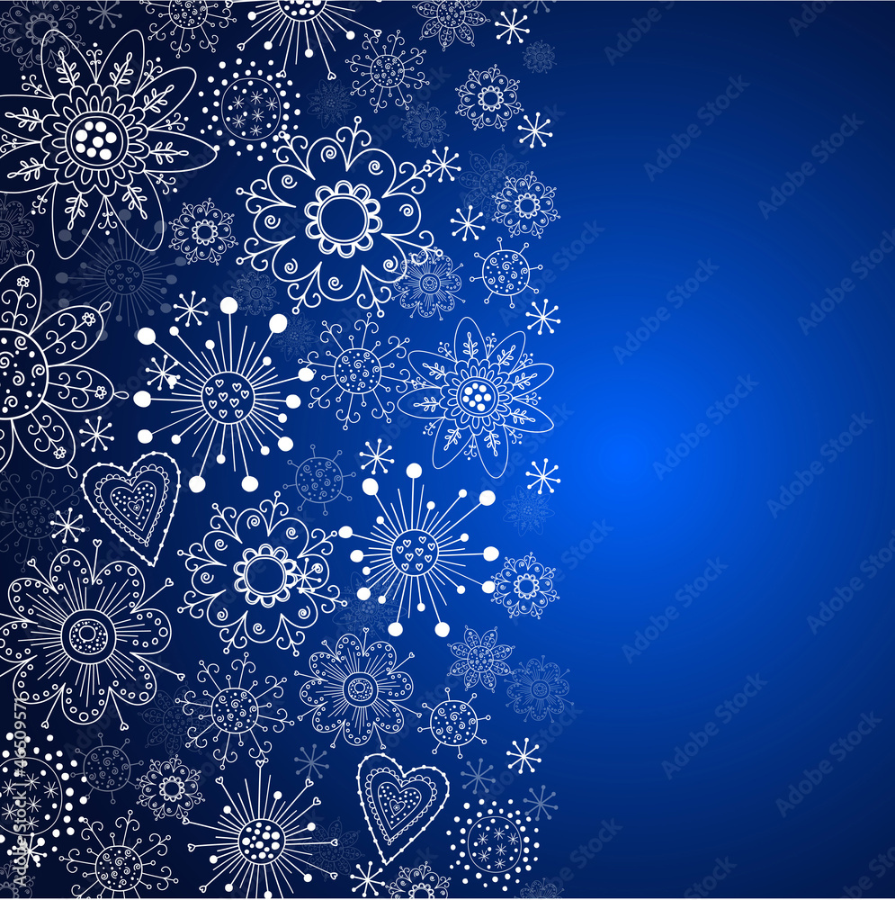 blue vertical cristmas background with white snowflake