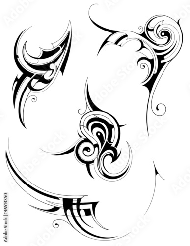 Set of tribal art ornaments isolated on white