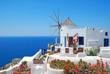 Wandcirkels Santorini Traditionele bouwstijl van Oia Santorini  © Y. Papadimitriou