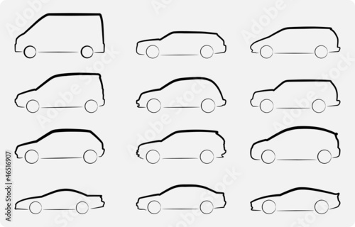 Abstract vector illustration of various car silhouettes photo