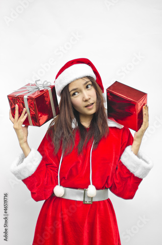 santa claus hat with red christmas gift box