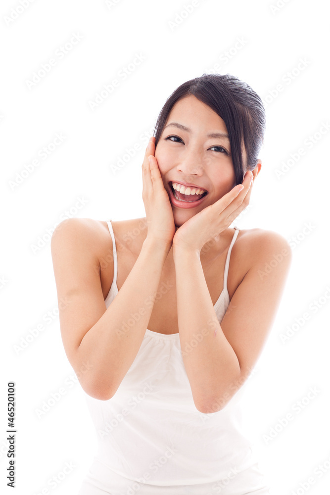 beauty image of attractive asian woman on white background