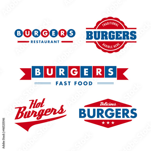 set of vintage fast food restaurant logo, panel, badge and label