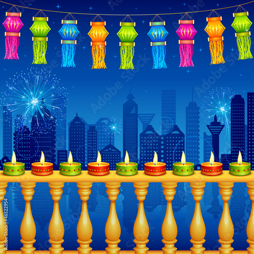 vector illustration of colorful diwali hanging lantern