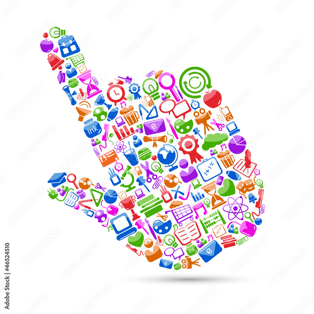vecctor illustration of hand cursor with technology icon vecctor illustration of hand cursor with technology icon