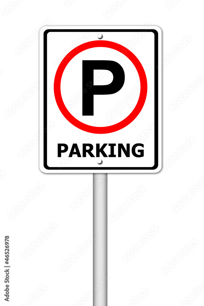 parking traffic sign on white