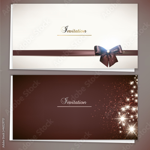 Collection of gift cards and invitations with ribbons. Vector ba