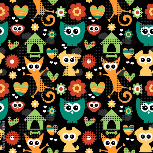 Cute seamless pattern with funny animals