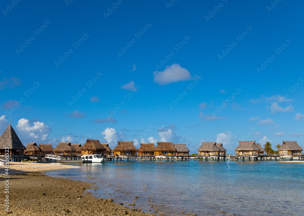 Typical Polynesian landscape -small houses on water