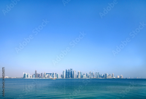 Beautiful Doha skyline through wide angle