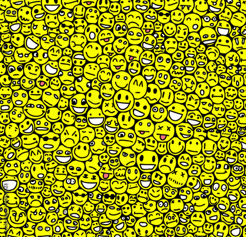 Hand drawn texture with too many smiles