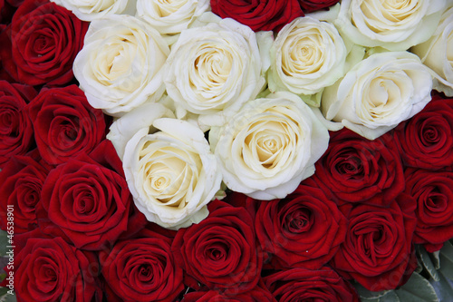 white and red rose Valentine's floral arrangement