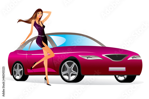 Fashion model with a new car - vector illustration