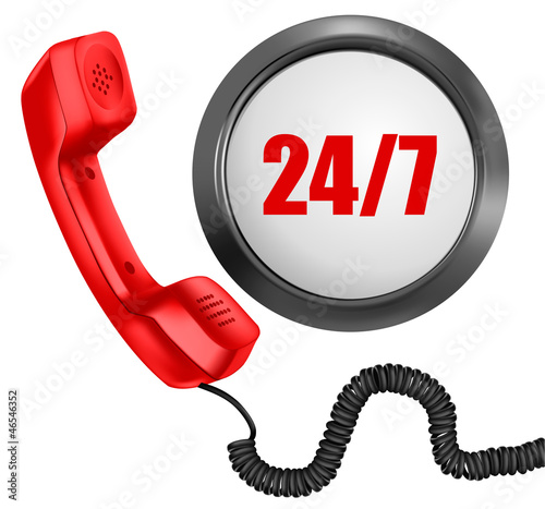Telephone and 24/7 button. 24 hours in day