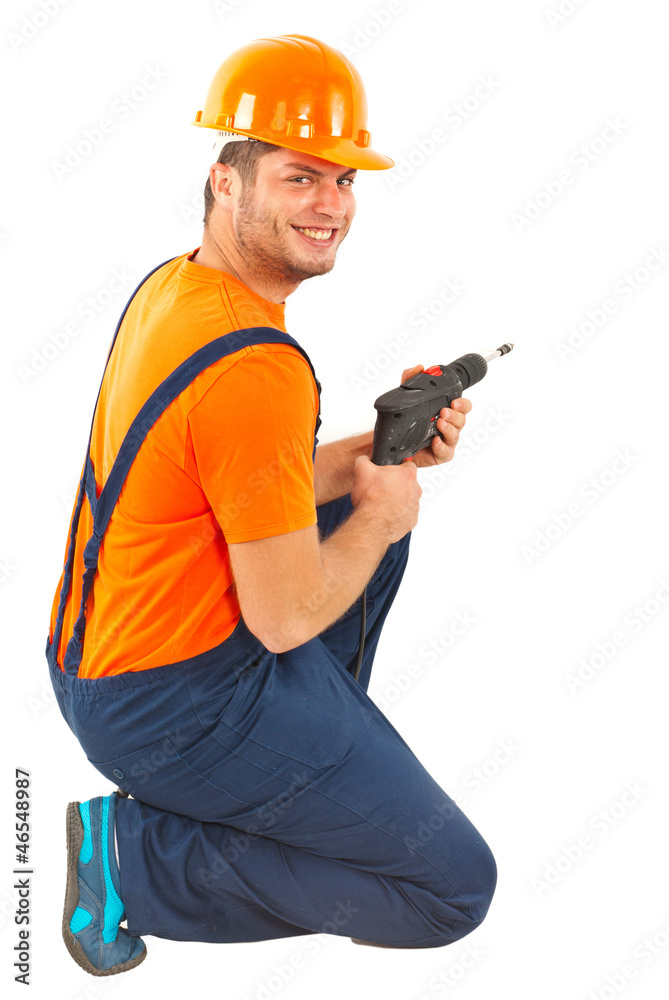 Happy worker with drill Happy worker with drill