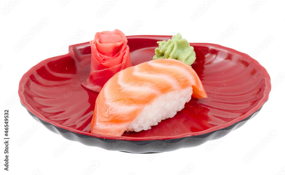 studio shoot of japanese sushi vaki with salmon on white backgro studio shoot of japanese sushi vaki with salmon on white backgro