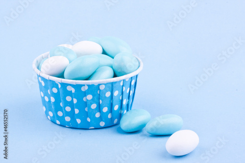 blue and white chocolate dragees