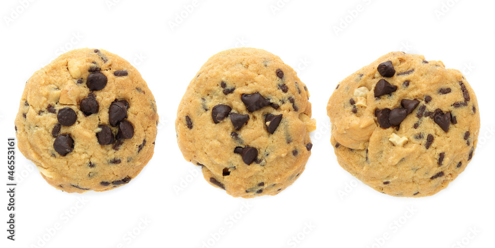 Set of Chocolate chips cookies isolated on white Set of Chocolate chips cookies isolated on white