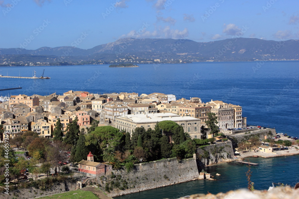 Corfu town and castles a Greek island in the Mediterranean sea