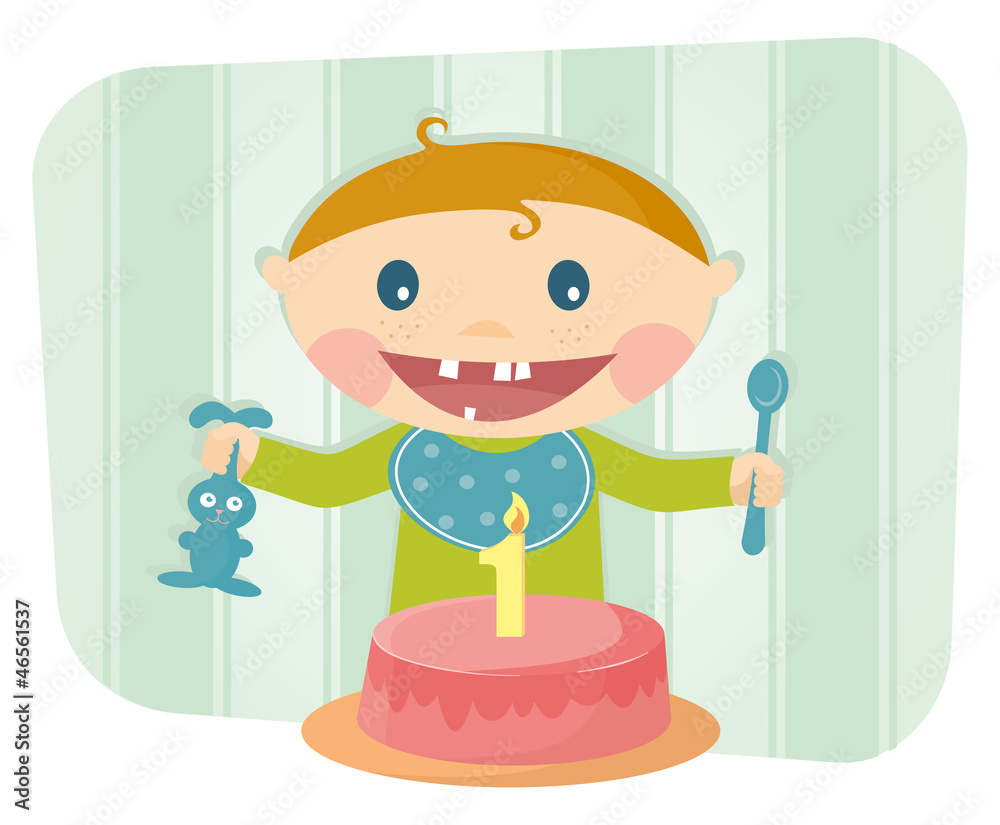 Funny vector illustration of a child one year Funny vector illustration of a child one year