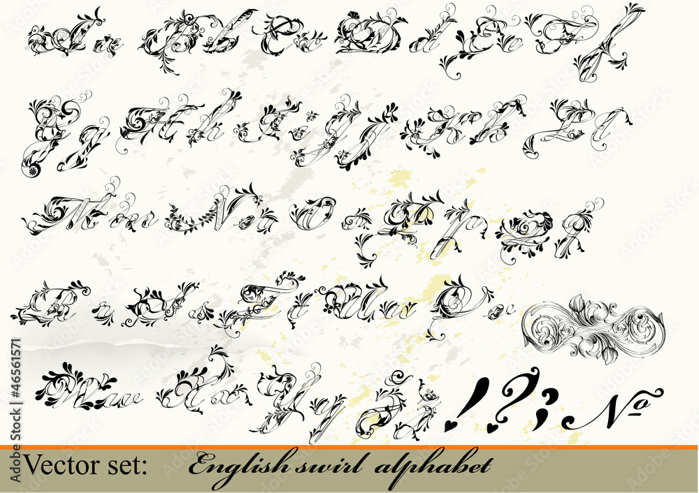 Calligraphic design elements and page decoration with  English A