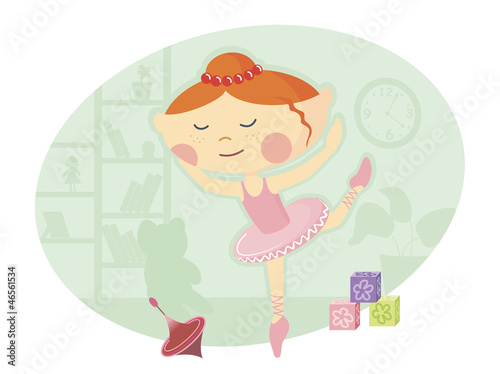 illustration little girl dancing in the costume of a ballerina